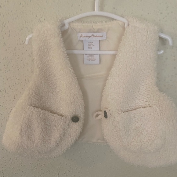Tommy Bahama Baby Sherpa Vest 12M • Cream Fleece • Button Front - Picture 4 of 8